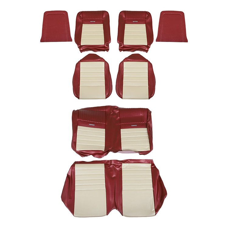 43-70125-2920-2290 Front & Rear Seat Upholstery, 1969 Ford Mustang, Red Sierra Vinyl, White Sierra Vinyl