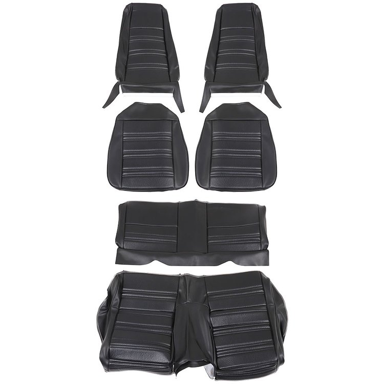 43-72220-3722-3400 Front & Rear Seat Upholstery, OE Pattern  1967 Ford Mustang, Black Corinthian Vinyl, Black Ruffino Vinyl