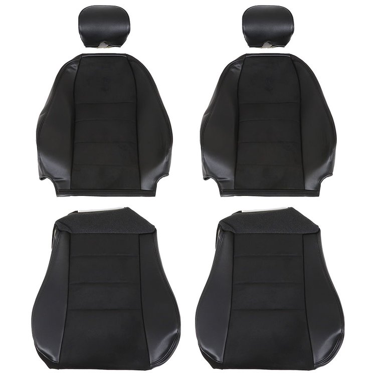 43-76503-6042-99-A Front Seat Upholstery, OE Pattern 2003-2004 Ford Mustang Cobra, Ebony Vinyl, Black Unisuede W/Cobra Logo