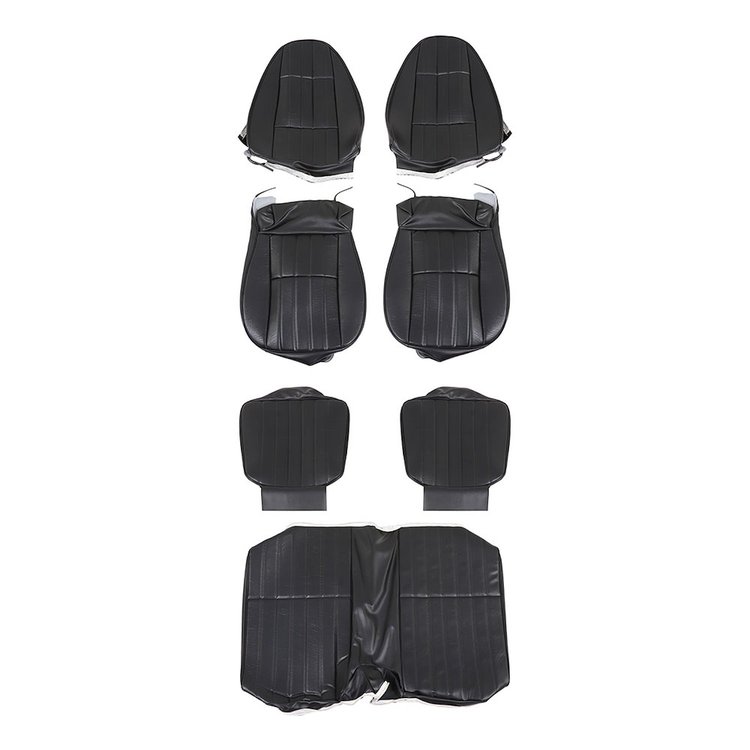 43-80221-2295-3931 Front and Rear Seat Upholstery, 1971-1976 Chevy Camaro Coupe, Black Madrid Vinyl, Black Oxen Vinyl