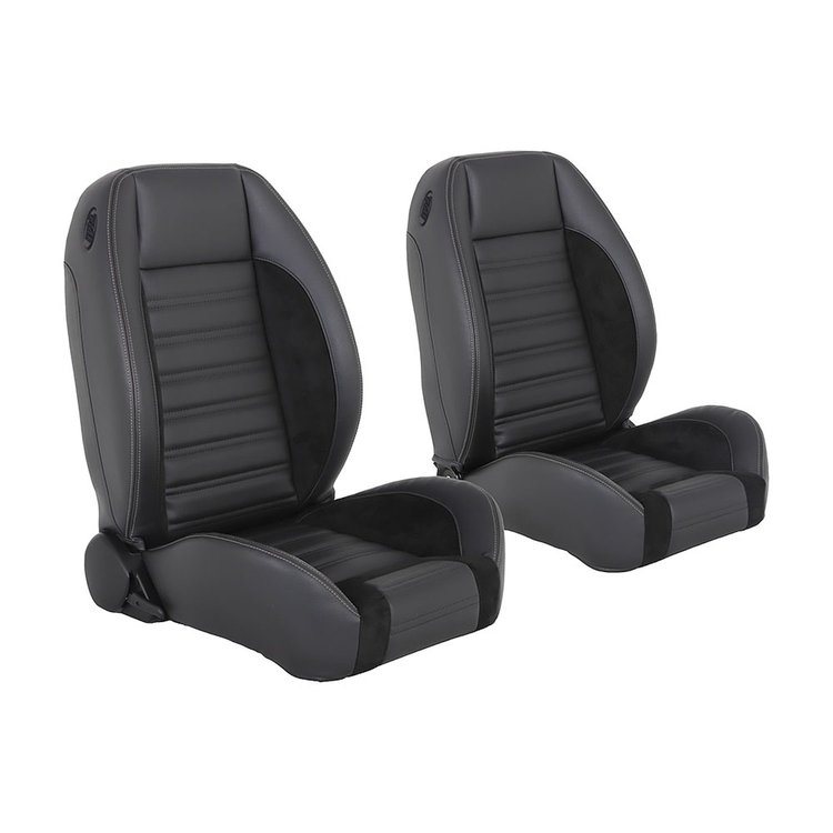 47-9200-6525-99-GS Pro-Low Back Bucket Seats, Sport-R Pattern Charcoal Black Verona Vinyl, Black Unisuede W/Gray Stitch