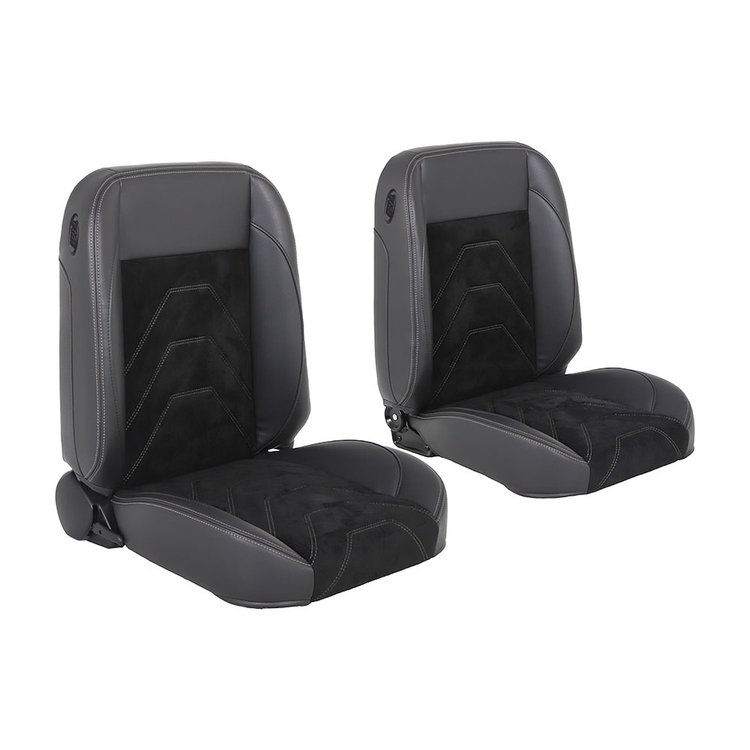47-9706-6525-99-GS Pro-Classic Bucket Seats, Sport-S Pattern Charcoal Black Verona Vinyl, Black Unisuede W/Gray Stitch