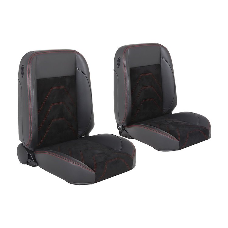 47-9706-6525-99-RS Pro-Classic Bucket Seats, Sport-S Pattern Charcoal Black Verona Vinyl, Black Unisuede W/Red Stitch