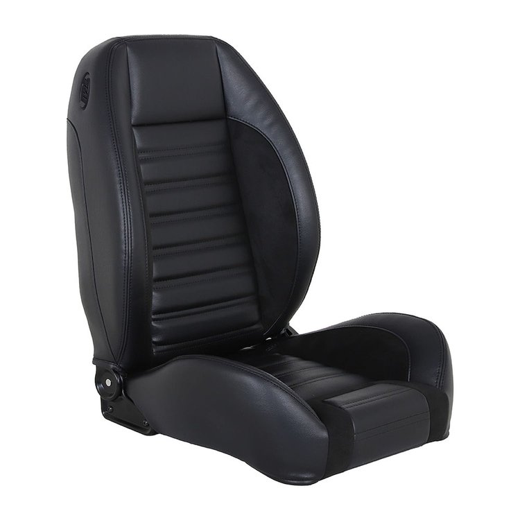 47-9200-2295-99-BKS Pro-Low Back Bucket Seats, Sport-R Pattern Universal, Black Madrid Vinyl, Black Unisuede W/Black Stitch
