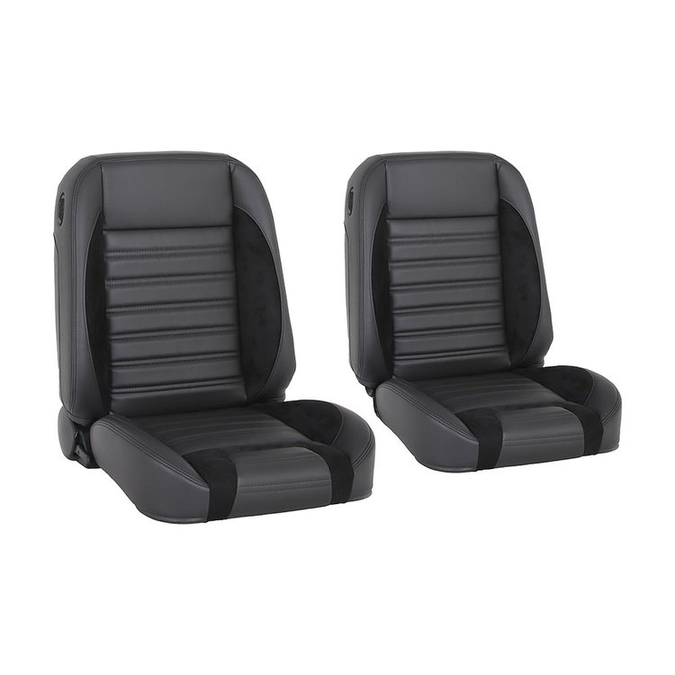 47-9702-6525-99-BKS Pro-Classic Bucket Seats, Sport-R Pattern Charcoal Black Verona Vinyl, Black Unisuede W/Black Stitch