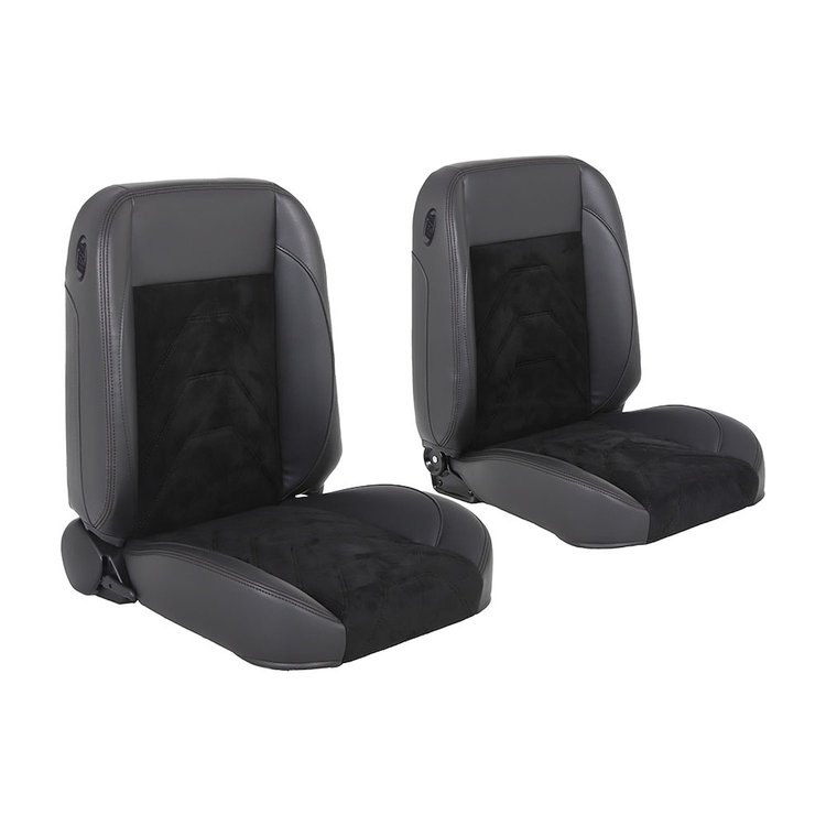 47-9706-6525-99-BKS Pro-Classic Bucket Seats, Sport-S Pattern Charcoal Black Verona Vinyl, Black Unisuede W/Black Stitch