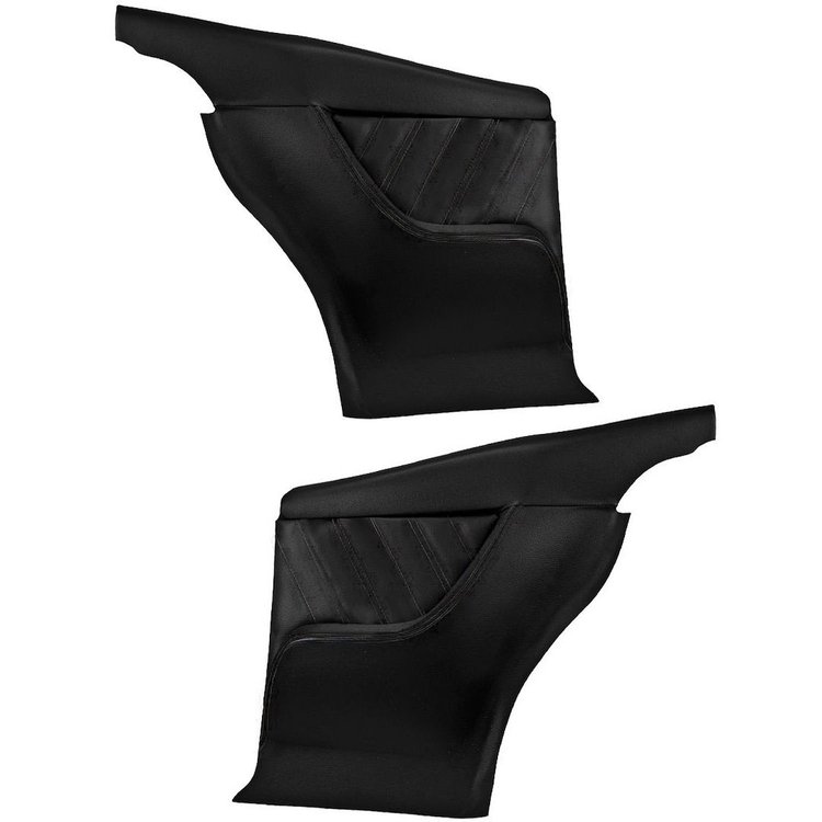 11-80061-2295-99-BKS Rear Molded Quarter Panels, 1968-1969 Chevy Camaro Coupe, Black Madrid Vinyl, Black Unisuede W/Black Stitch
