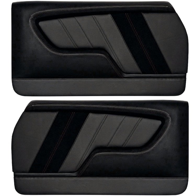 11-82104-2295-99-BKS Front Molded Door Panels, 1970-1972 Chevy Chevelle Convertible, Black Unisuede W/Black Stitch