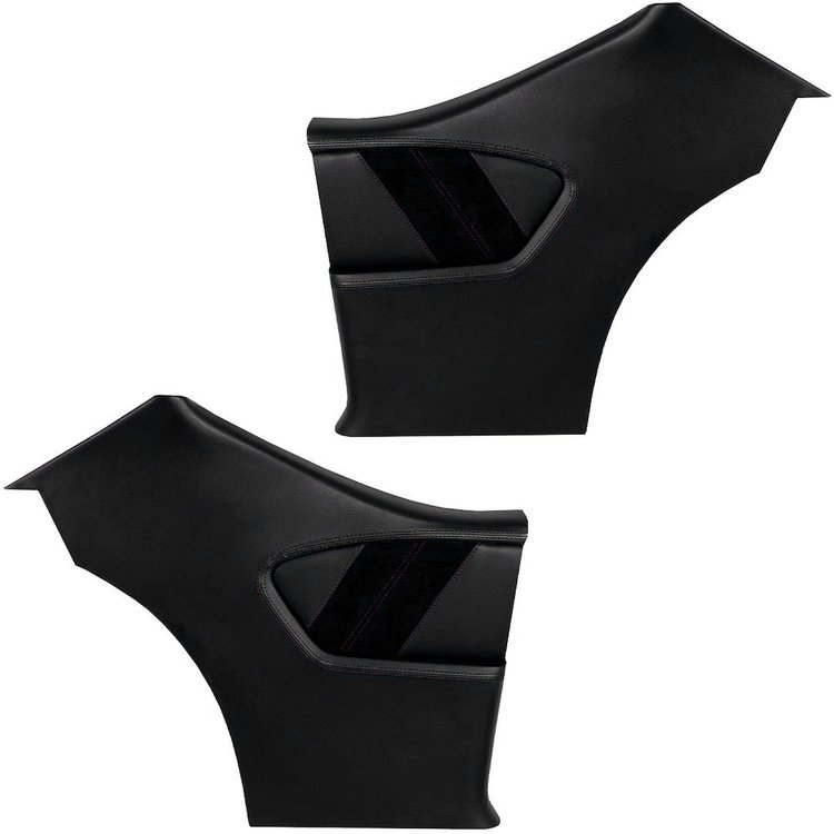 11-82114-2295-99-BKS Rear Molded Quarter Panels, 1970-72 Chevy Chevelle Coupe, Black Madrid Vinyl, Black Unisuede W/Black Stitch