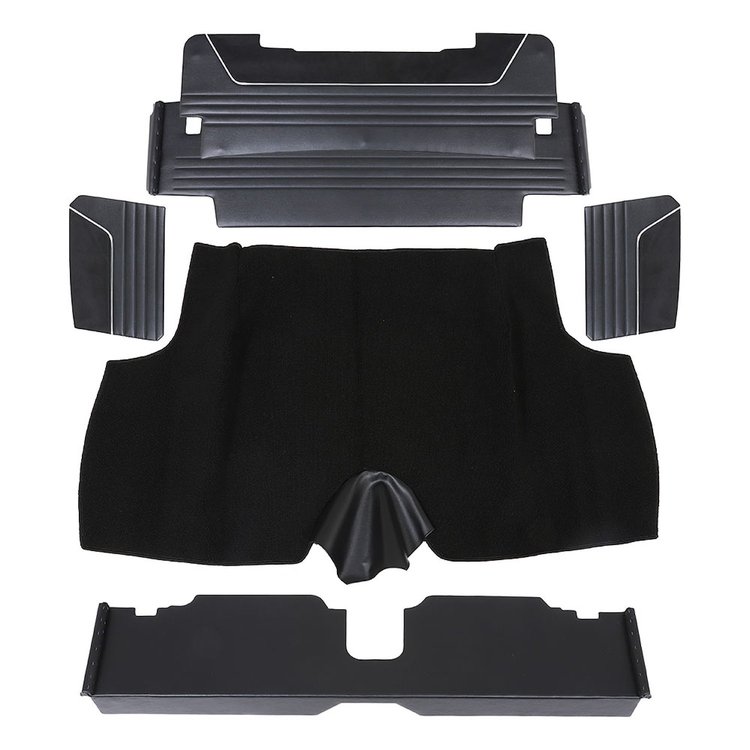 34-T8007-2295-99-301 6 PC Trunk Kit, 1967-1968 Chevy Camaro Coupe, Black Madrid Vinyl, Black Unisuede/Prem Loop Carpet