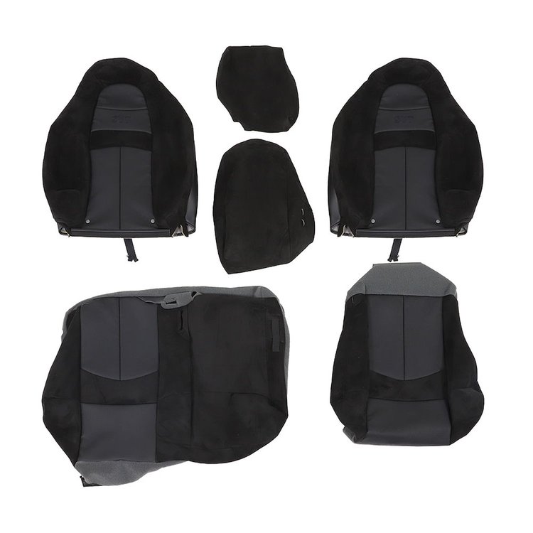 43-76560-99-L999-SVT Rear Seat Upholstery, 1999-04 Ford Lightning Truck SVT, Black Unisuede/Ebony Basketweave Leather W/SVT Logo