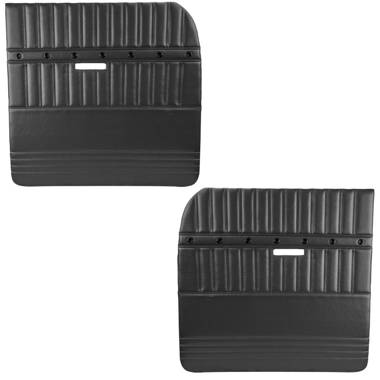 11-83021-6525-BKS-BGBK Front Flat Door Panels, 1955-59 Chevy/GMC Truck Standard cab, Charcoal Black Verona Vinyl W/Black Stitch