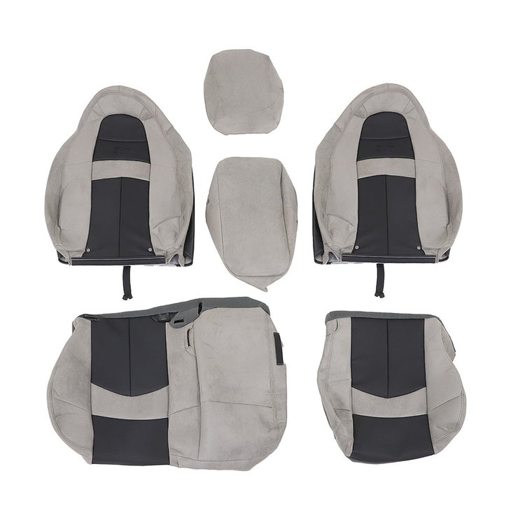 43-76560-7042-L999-SVT Rear Seat Upholstery, 1999-2004 Ford Lightning Truck SVT, Ebony Basketweave Leather W/SVT Logo