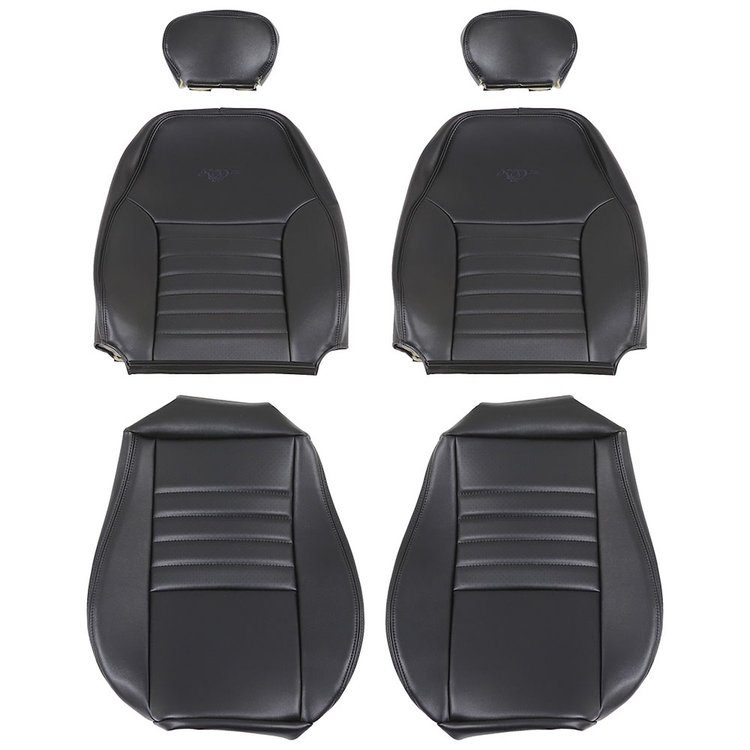 43-76300-6042-6042EP-Y2 Front Seat Upholstery, 2000 Ford Mustang, Ebony Charcoal Vinyl, Euro Perforation Vinyl W/Pony Logo