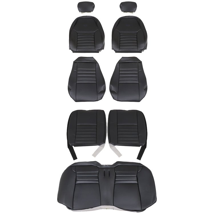 43-76320-6042-6042EP-Y2 Front & Rear Seat Upholstery, 2000 Ford Mustang, Ebony/Charcoal Vinyl W/Pony Logo