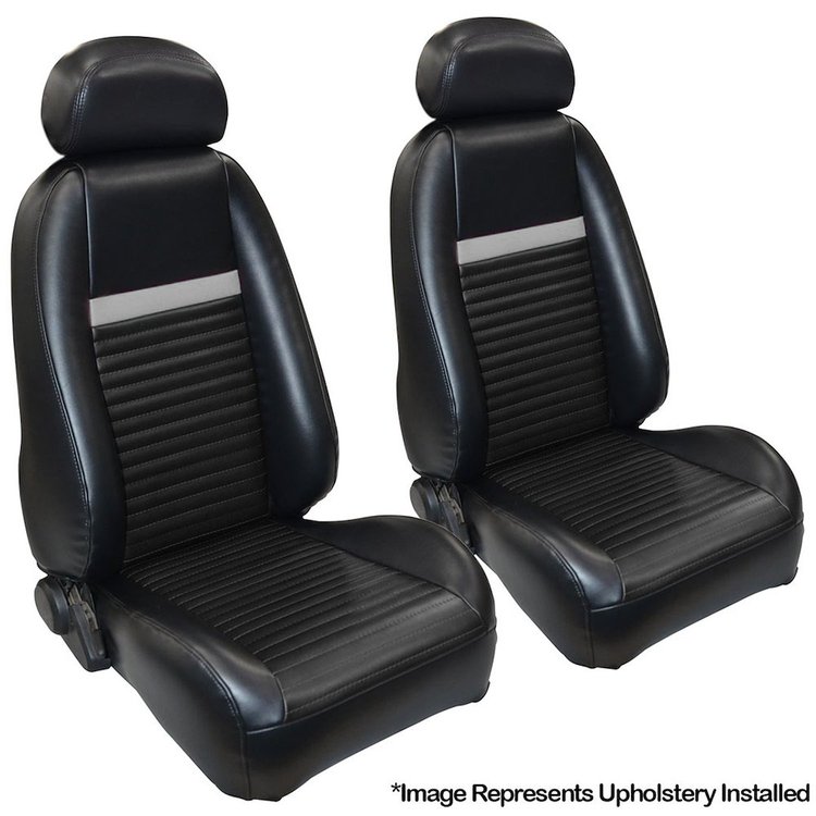 43-76003-6042-6042EP-02S Front Seat Upholstery, 2003-2004 Ford Mustang Mach 1 Coupe, Ebony/Charcoal Vinyl, W/Silver Stripe