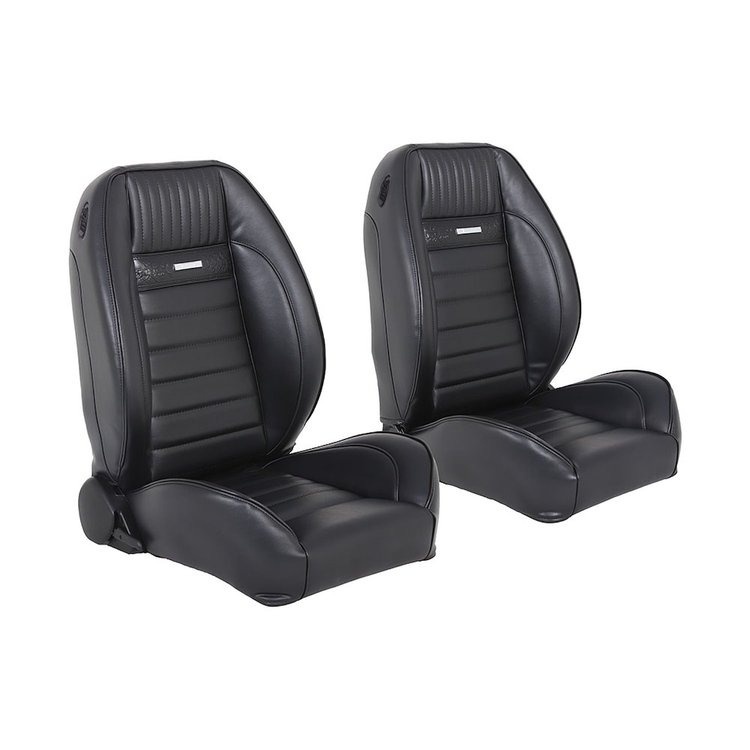 47-7011-958 Pro-Low Back Bucket Seats, Deluxe Pony Pattern 1964-1966 Ford Mustang, Black Sierra Vinyl