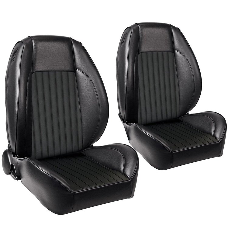 47-8000-2295 Pro-Low Back Bucket Seats, OE Style Pattern 1967-1968 Chevy Camaro Coupe, Black Madrid Vinyl