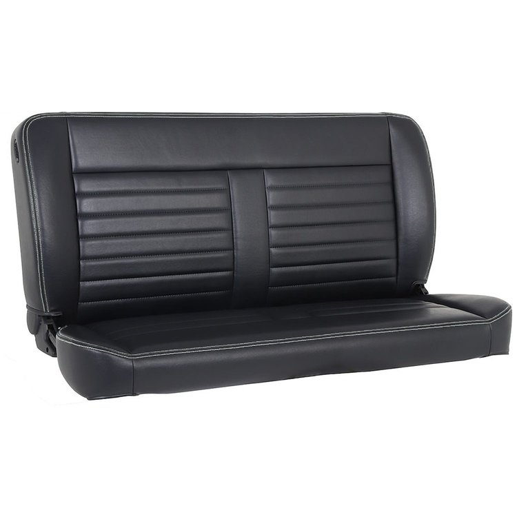 47-9255-2295-WS 55" Solid Back Bench Seat, Cruiser Collection Black Madrid Vinyl W/White Stitch