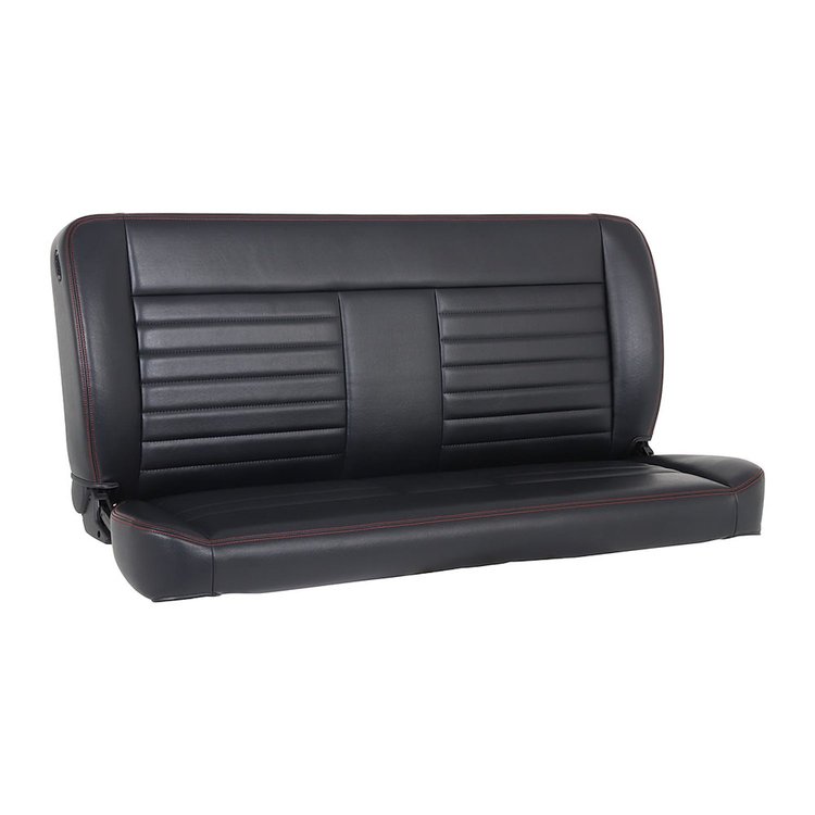 47-9260-2295-RS 60" Solid Back Bench Seat, Cruiser Collection Black Madrid Vinyl W/Red Stitch