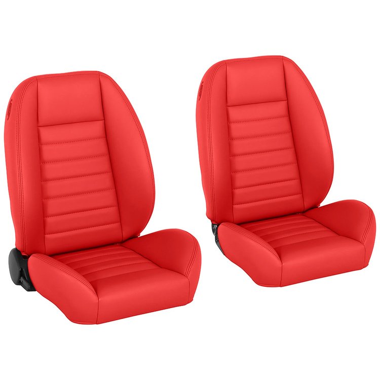 47-9251-7300G-RS Pro-Low Back Bucket Seats, Cruiser Collection Universal, Red Glossy Vinyl W/Red Stitch