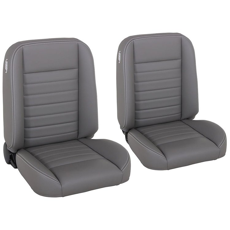 47-9250-6224-WS Pro-Classic Bucket Seats, Cruiser Collection Universal, Medium Earth Grey Vinyl W/White Stitch