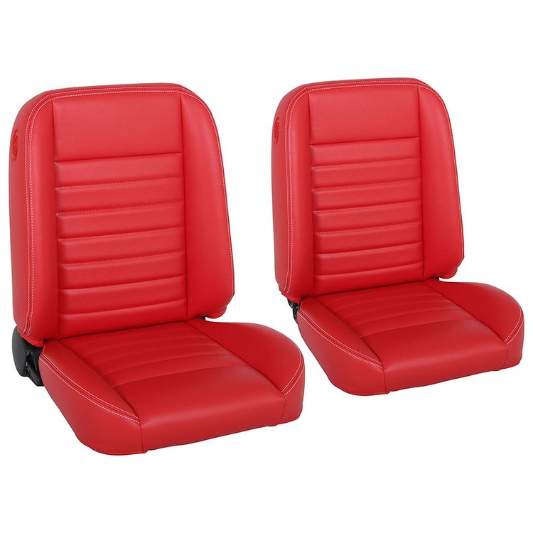 47-9250-7300G-WS Pro-Classic Bucket Seats, Cruiser Collection Universal, Red Glossy Vinyl W/White Stitch