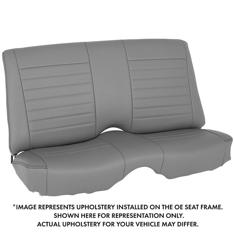 46-70810-6224-BKS Rear Seat Upholstery, 1965-1973 Ford Mustang Fastback, Medium Earth Grey Vinyl W/Grey Stitch