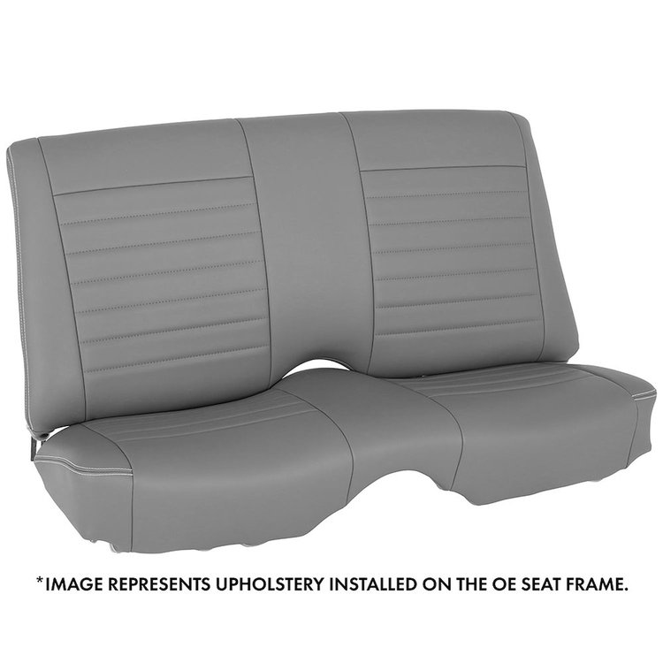 46-80800-6224-WS 53" Rear Seat Upholstery,  1967-1969 Chevy Camaro Coupe, Medium Earth Grey Vinyl W/White Stitch
