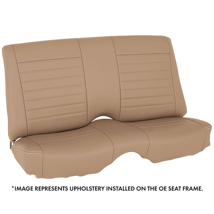 46-80800-6260-WS 53" Rear Seat Upholstery, 1967-1969 Chevy Camaro Coupe, Baja Tan Salerno Vinyl W/White Stitch