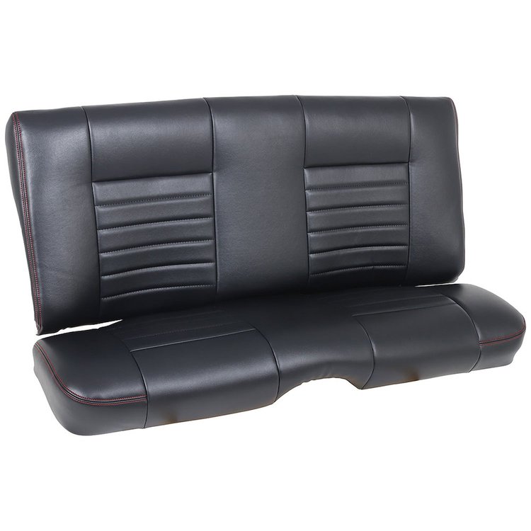 46-85800-2295-RS Rear Seat Upholstery, Cruiser Collection 1986-1987 Chevy Monte Carlo Coupe, Black Madrid Vinyl W/Red Stitch