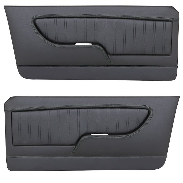 11-71600-500-BKS Front Molded Door Panels, Sport Pattern 1967-1968 Mercury Cougar Coupe, Black Distressed Vinyl W/Black Stitch