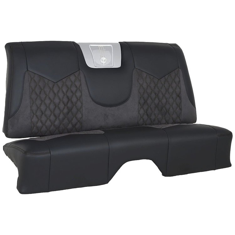 46-83855-6525-99-BKS Rear Seat Upholstery, 1959 Chevy Impala, Charcoal Black Verona Vinyl, Black Unisuede W/Black Stitch