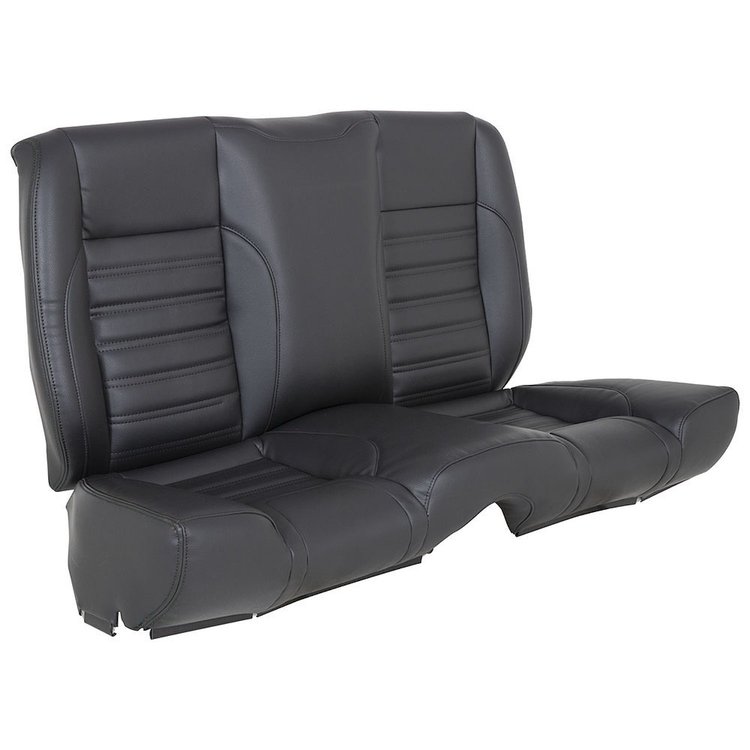 47-71600-6525-BKS Complete Rear Seat W/O Console, 1967-1968 Mercury Cougar Coupe, Charcoal Black Verona Vinyl W/Black Stitch