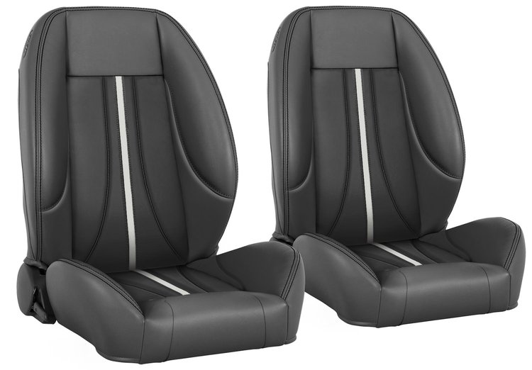 47-9316-6525-BKS-S1 Pro-Low Back Bucket Seats, Sport-AR2 Pattern  Charcoal Black Verona Vinyl W/Black Stitch/Red Stripe
