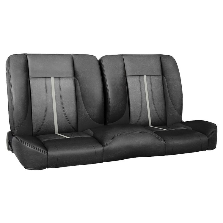 47-9346-500-BKS-S1 60" Split Back Bench Seat, Sport AR2 Pattern Black Distressed Vinyl W/Black Stitch/Red Stripe