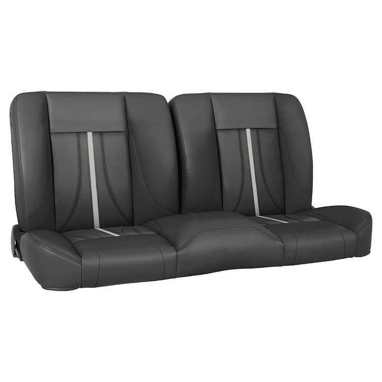 47-9346-6525-BKS-S1 60" Split Back Bench Seat, Sport AR2 Pattern Charcoal Black Verona Vinyl W/Black Stitch/Red Stripe