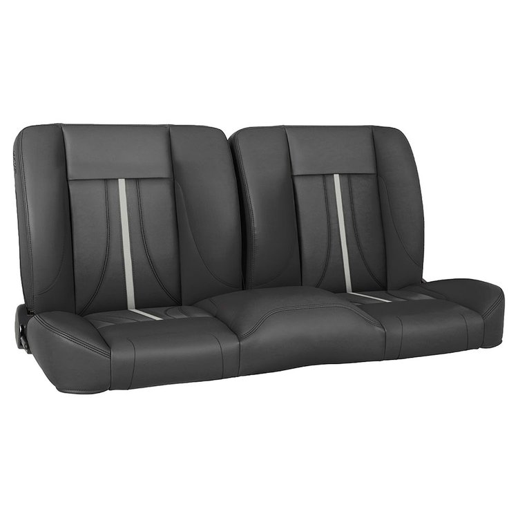 47-9341-6525-BKS-S1 55" Split Back Bench Seat, Sport-AR2 Pattern Charcoal Black Verona Vinyl W/Black Stitch/Red Stripe