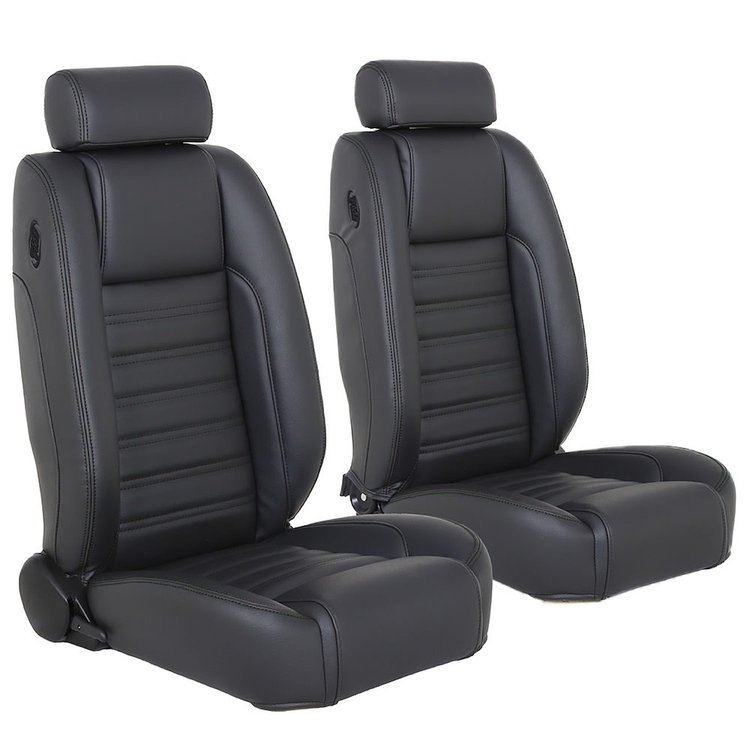 47-9290-500-BKS Pro-Trans-Am Bucket Seats W/Mini Headrest, Sport Pattern Black Distressed Vinyl W/Black Stitch