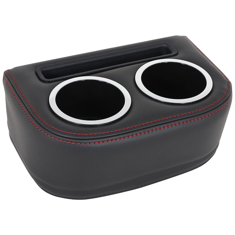25-83150-2295-RS Universal Solid-Back Bench Seat Cup Holder Black Madrid Vinyl W/Red Stitch