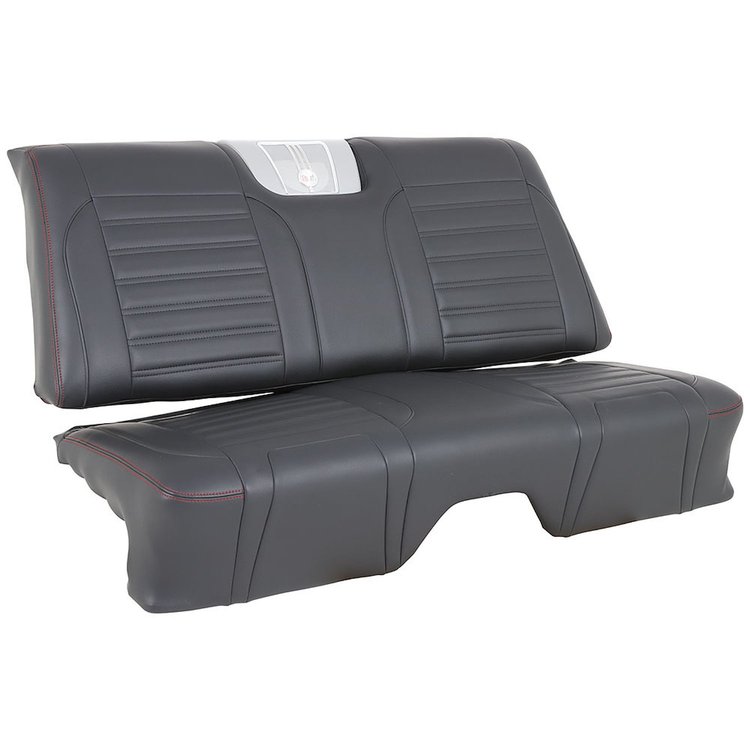 47-83800-6525-RS Rear Seat Upholstery, Sport Universal Pattern 1959 Chevy Impala, Charcoal Black Verona Vinyl W/Red Stitch