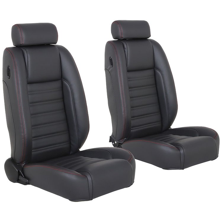 47-9290-6525-RS Pro-Trans-Am Bucket Seats W/Mini Headrest Sport Pattern Charcoal Black Verona Vinyl W/Red Stitch