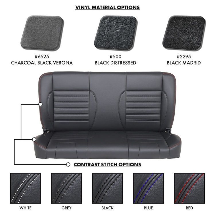 47-9922-500-BKS 55" Solid Back Bench Seat, Sport Pattern Black Distressed Vinyl W/Black Stitch