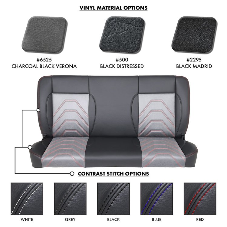 47-9959-6525-7042-BKS 60" Solid Back Bench Seat, Charcoal Black Verona Vinyl, Medium Graphite Unisuede W/Black Stitch