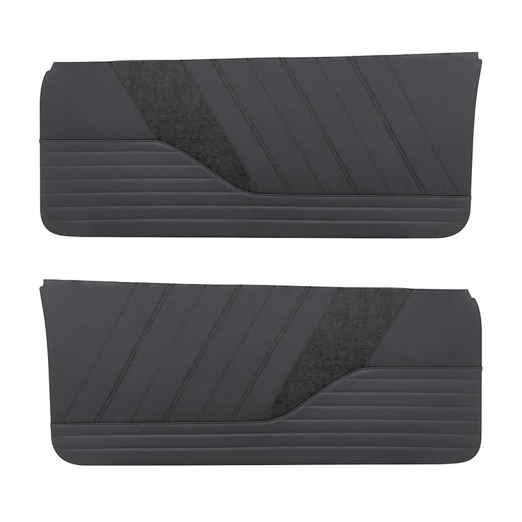 11-81501-2295-99-BKS Front Flat Door Panels, 1982-92 Chevy Camaro, Black Madrid Vinyl, Black Unisuede W/Black Stitch