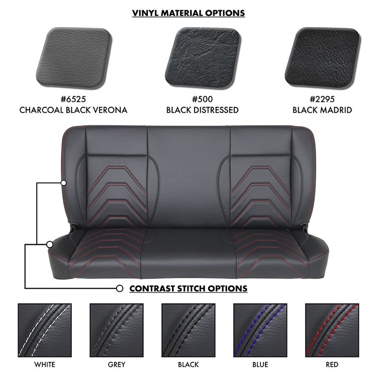 47-9959-6525-6525-RS 60" Solid Back Bench Seat, Sport-S Pattern  Charcoal Black Verona Vinyl W/Red Stitch