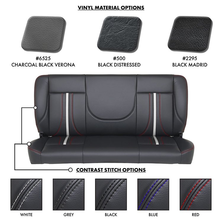 47-9969-2295-BS-S1 60" Solid Back Bench Seat, Sport-AR2 Pattern  Black Madrid Vinyl W/Blue Stitch/White Stripe