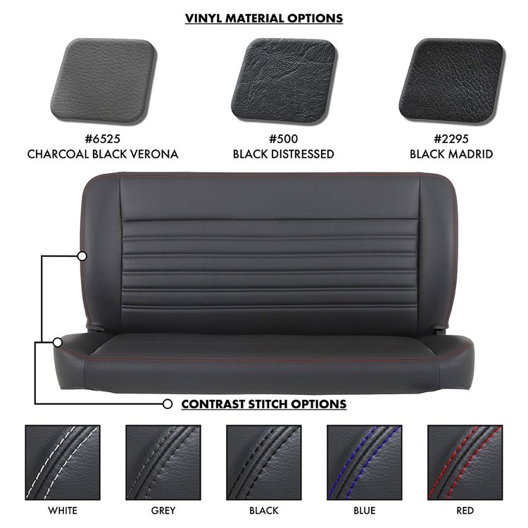 47-9991-6525-GS 55" Solid Back Bench Seat, Sport-Long Pattern Charcoal Black Verona Vinyl W/Gray Stitch