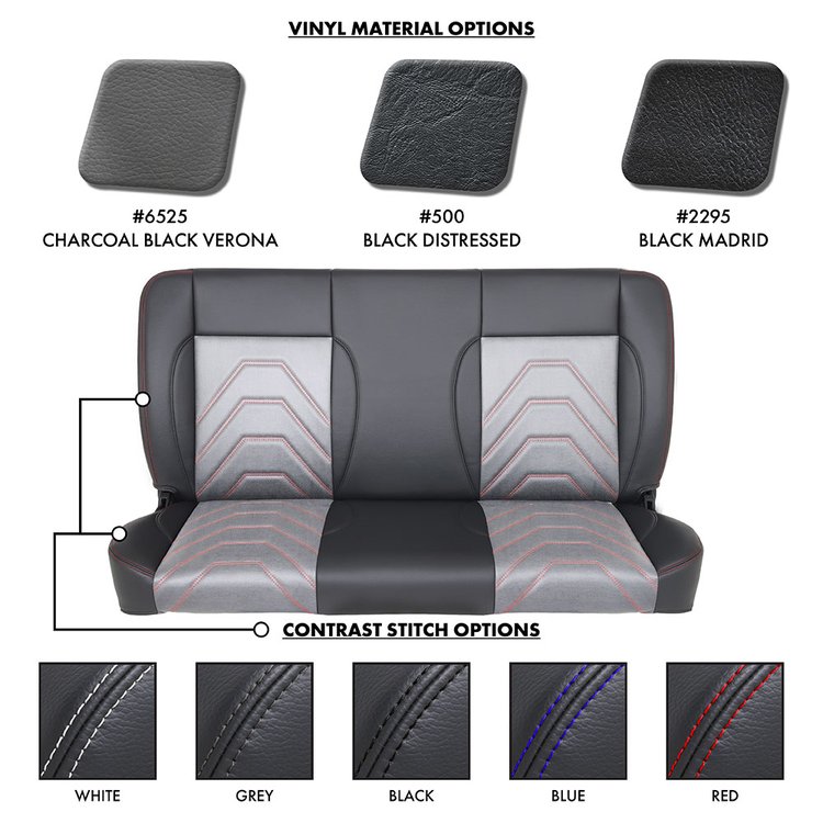 47-9993-2295-7042-GS 55" Solid Back Bench Seat, Sport-S Pattern Black Madrid Vinyl, Medium Graphite Unisuede W/Gray Stitch