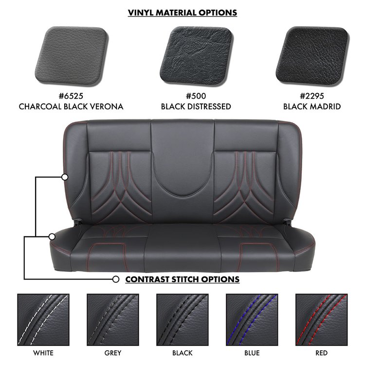 47-9994-500-WS 55" Solid Back Bench Seat, Sport-AR Pattern Black Distressed Vinyl W/White Stitch